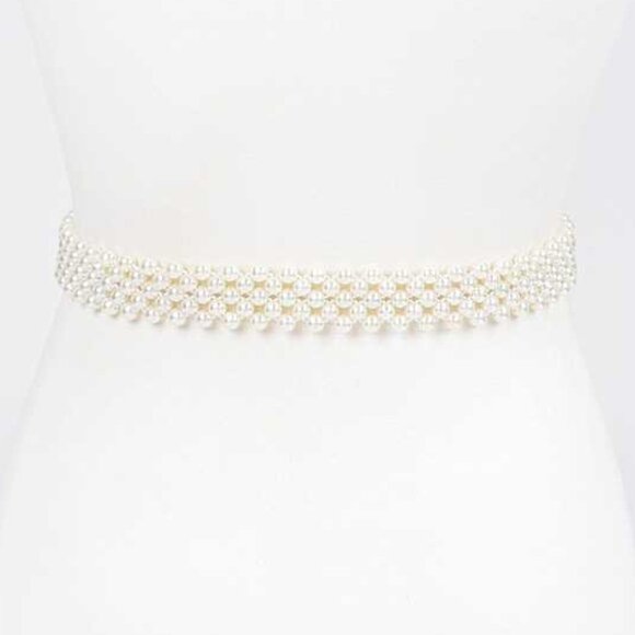 BNWT Brand New Crystal Buckle Faux Pearl Elastic Belt Bridal Belt Stretch Belt - Picture 3 of 5